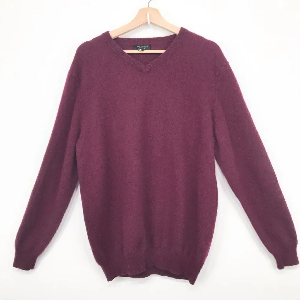 Club Room Luxury 100% Cashmere Burgundy V Neck Pullover Sweater